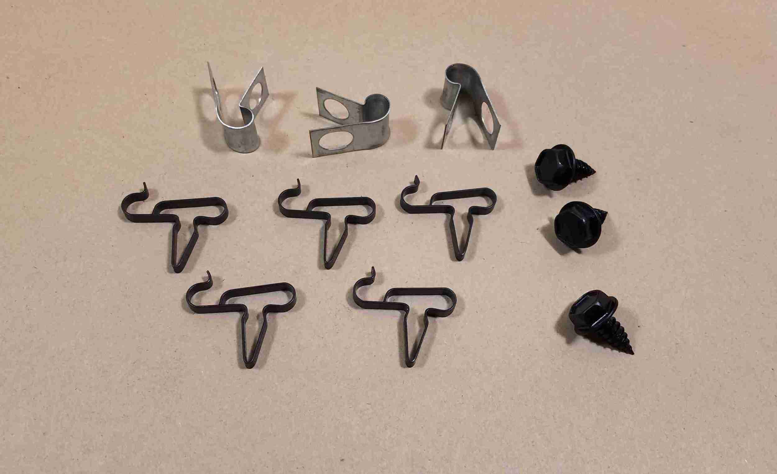 1926-54 3/8? Fuel Line Clip Set, 5x spring type clips, 3x screw type clips & 3x screws