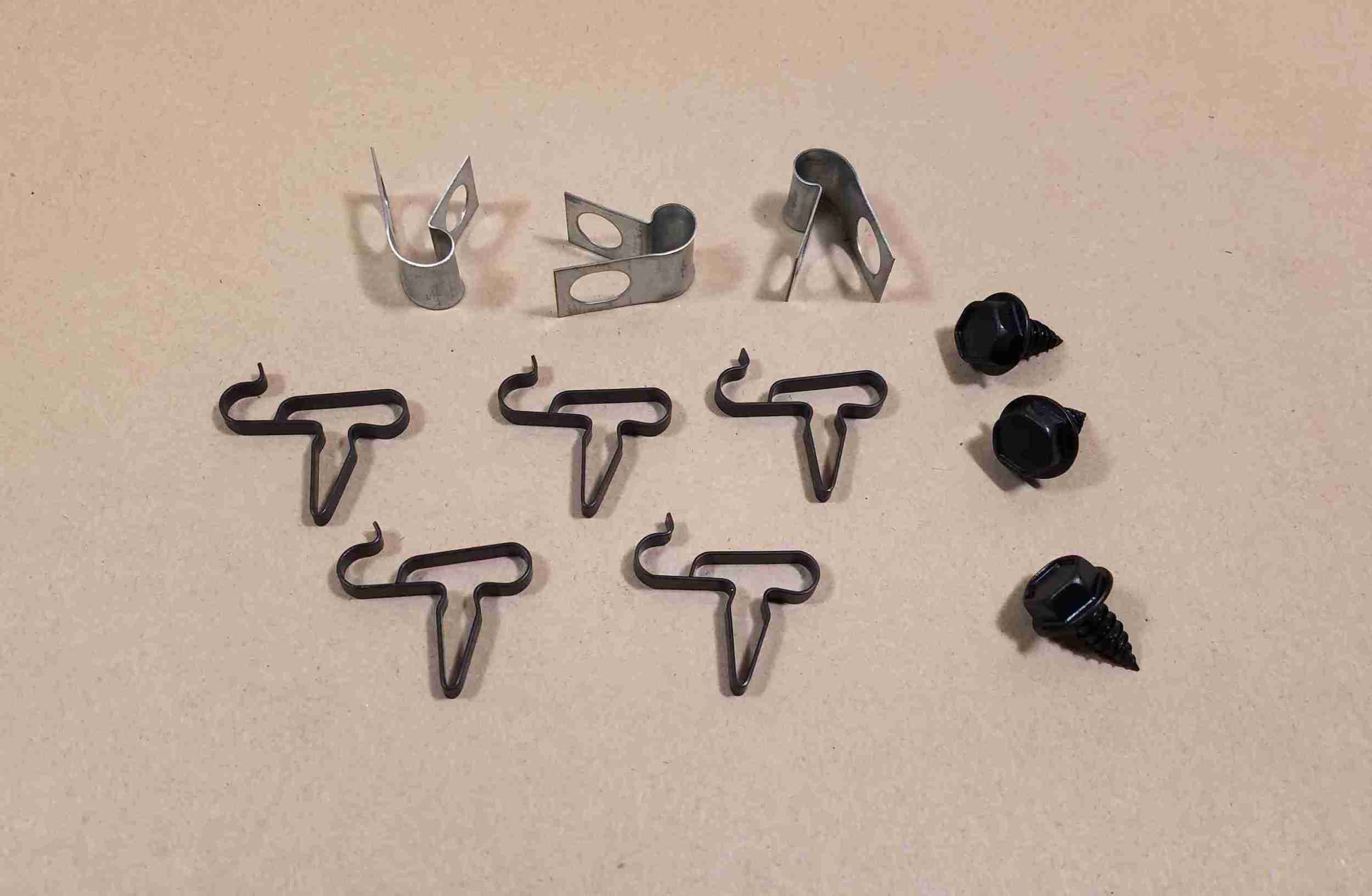 1926-54 5/16? Fuel Line Clip Set, 5x spring type clips, 3x screw type clips & 3x screws