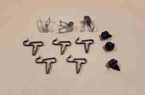 1926-54 5/16? Fuel Line Clip Set, 5x spring type clips, 3x screw type clips & 3x screws