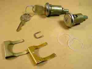 1958, 1961-64 Full Size Long Cylinder Door Safety Lock Assemblies, pair with original octagon keys