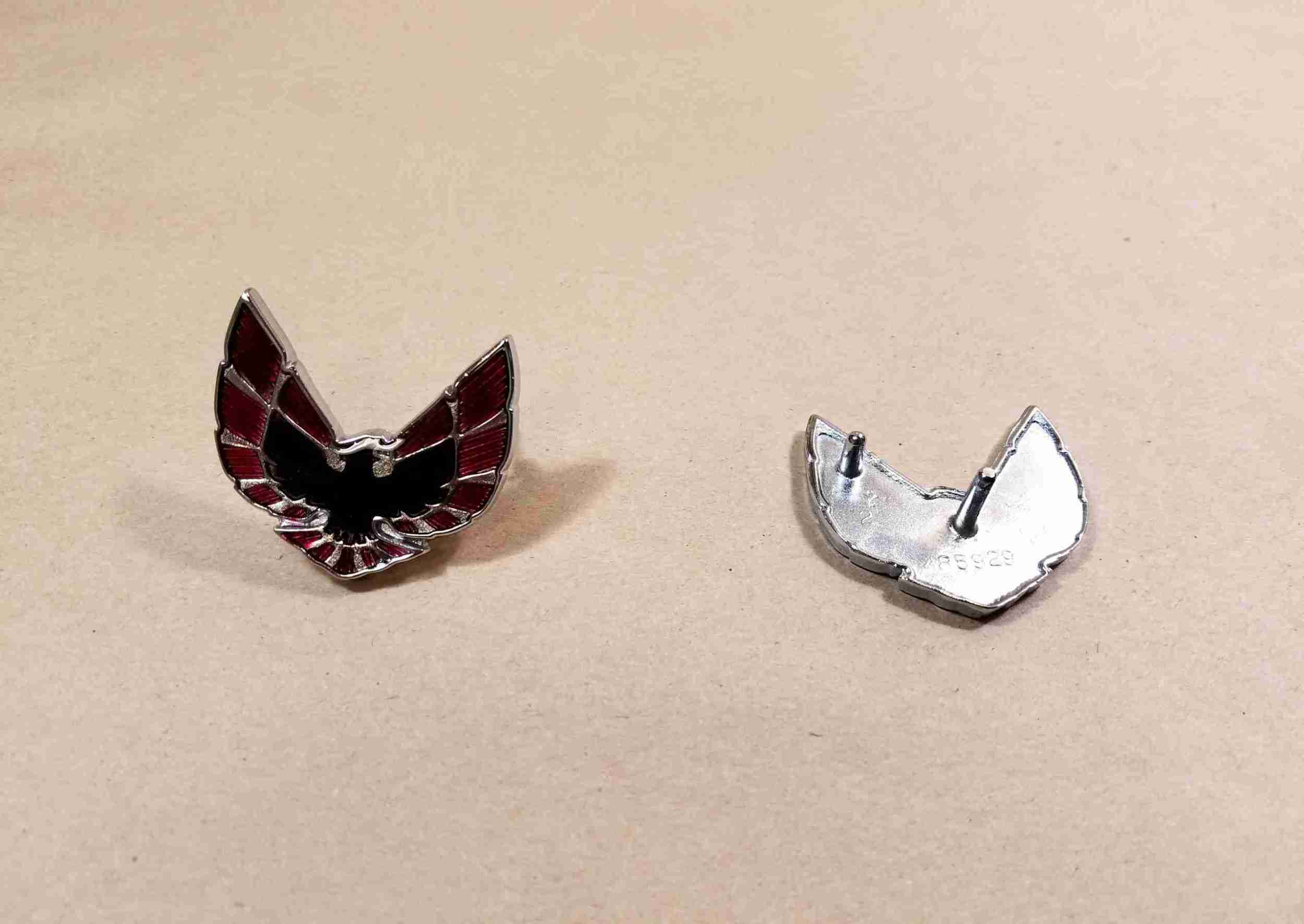 1970-73 Firebird Front Fender Emblem, also 1976-79 Sail Panel Emblem, remove pins and add two-sided tape