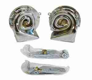 1955-81 12V High & Low Note Horn Set, chrome, replacement for 1955-58, reproduction for 1961-63 T4/T8, 1964-65 All, 1966-69 T6/8 & P8, 1976-81 All