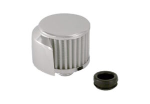1955-77 Air Filter Type Push-In Chrome Oil Filler Crankcase Breather Cap, w/ shield, includes rubber grommet