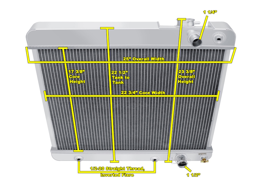 1961 1964 Pontiac Fullsize Down Flow Aluminum Radiator Assembly, LS Conversion - Image 3