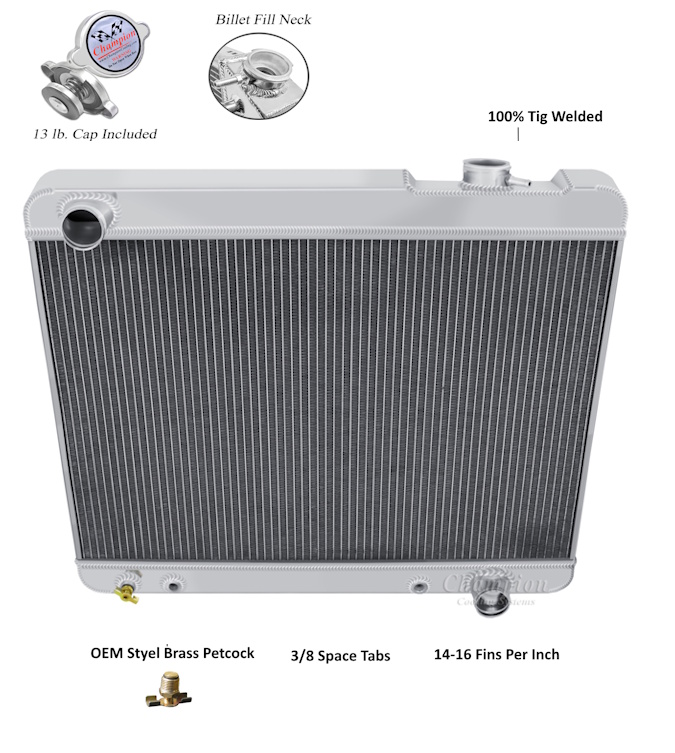 1961 1964 Pontiac Fullsize Down Flow Aluminum Radiator Assembly, 4 Core - Image 2