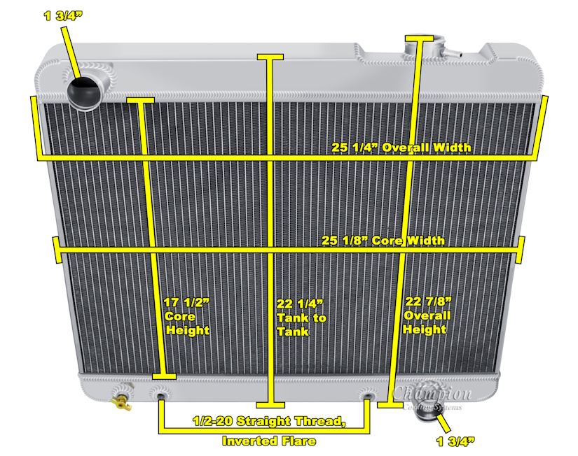 1961 1964 Pontiac Fullsize Down Flow Aluminum Radiator Assembly, 4 Core - Image 3