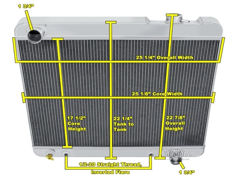 1961 1964 Pontiac Fullsize Down Flow Aluminum Radiator Assembly, 4 Core - Image 3