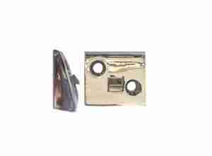 1939-40 Door Lock Striker Plate, 1939 All, 1940 All exc Model 29 Torpedo 8, Chrome with 2 diagonal mounting holds