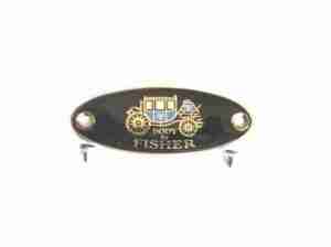 1932-40 Oval Black Background Seat Side Fisher Body Plate, chrome plated, w/ screws