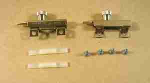 1939-58 Front Door Vent Window Sliding Lock Assembly pair w/ plastic insert & rivets, see description for applications