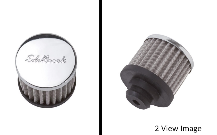 1955-77 Edelbrock Air Filter Type Push-In Chrome Oil Filler Crankcase Breather Cap, includes rubber grommet