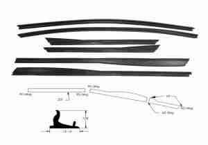 1949-52 Convertible Folding Top Side Roof Rail Weatherstrip Set, 6 pieces, use w/ C4564815RS