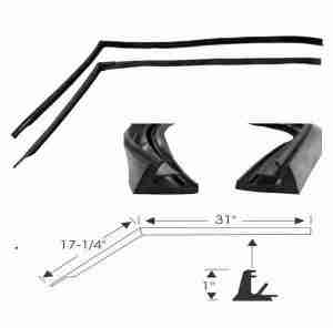 1950-51 Hardtop Type 2 Side Roof Rail Weatherstrip, pair, extends from the bottom of the A-pillar to the middle of the roof at the back top edge of door, for cars w/ run channel in roof over quarter window