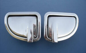 1954-57 All 2 Door Sedan Polished Stainless Rear Quarter Arm Rest Ashtrays, pair