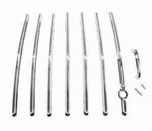 1955-57 2 Door Safari Tailgate Vertical Molding Bar Set, 8 pieces including center bar & handle