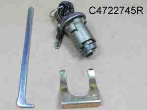 1954-81 Trunk Lock Assembly w/ Shaft, Gasket & U-Clip Retainer, smooth cap w/ original style octagonal head key