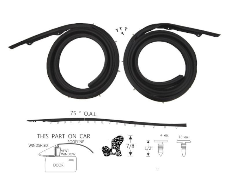 1959 Roof Rail Weatherstrip, Pontiac Fullsize 2 Door Hardtop