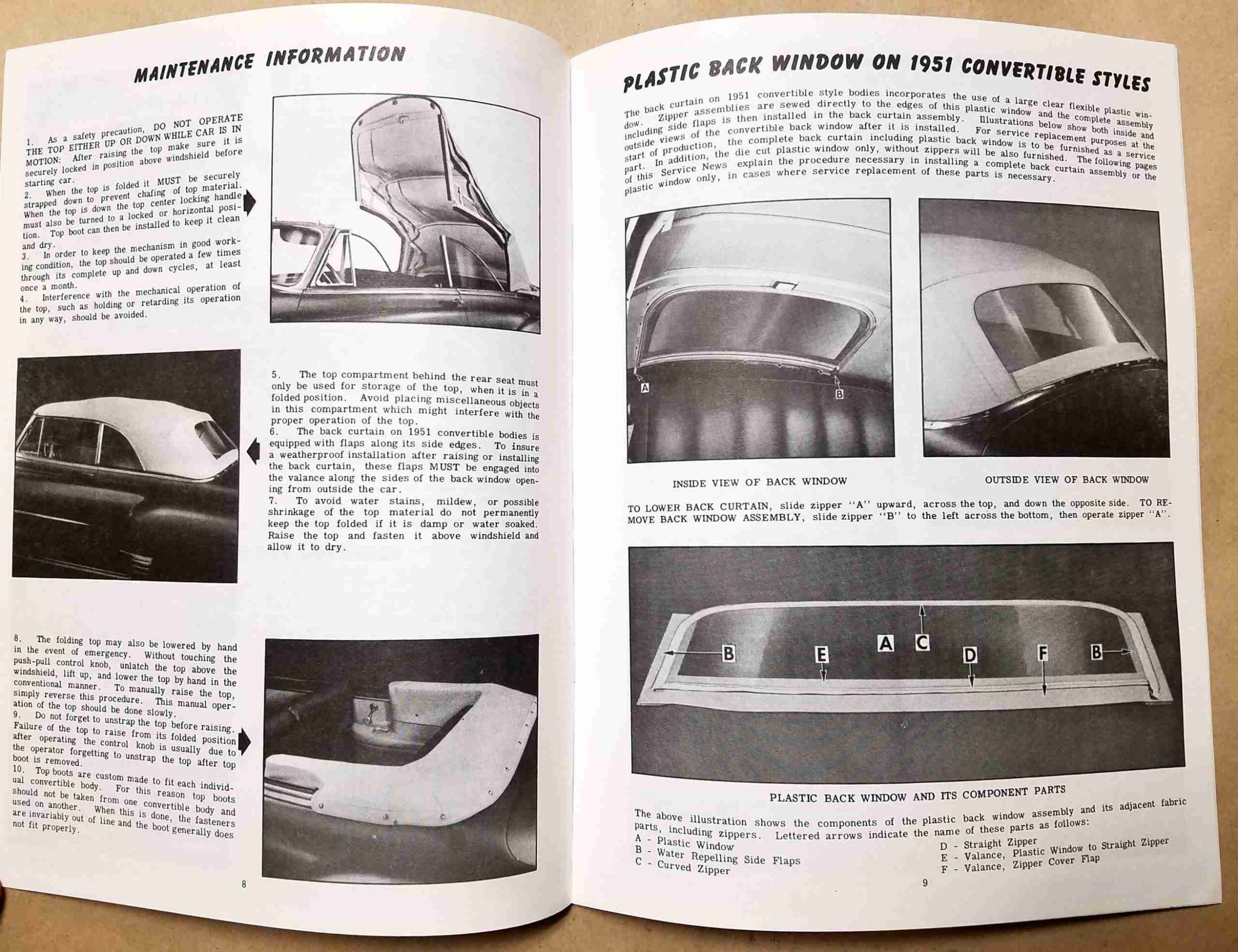 1949-54 Convertible Fisher Body Bulletin, covers convertible folding top operation - Image 2