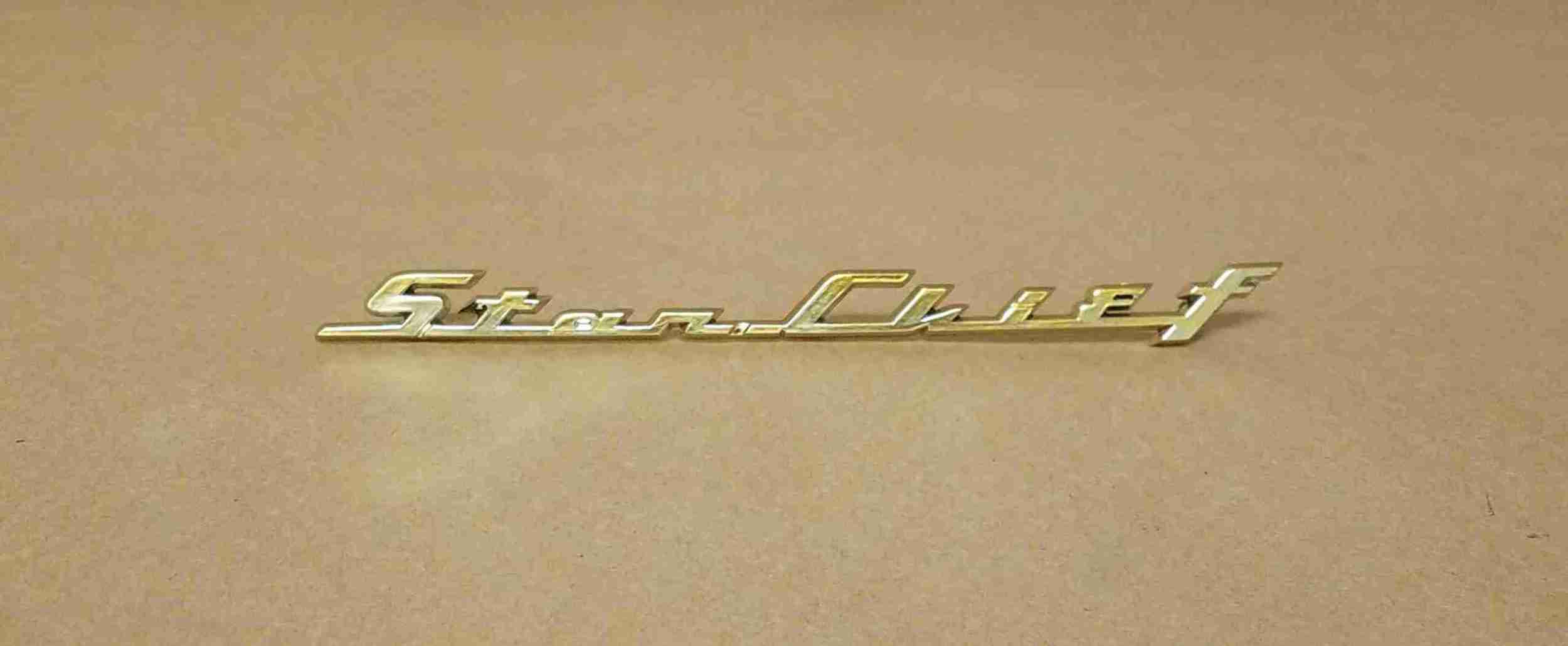1955 Starchief Gold Plastic Front Speaker Grill Name Plate, ?Starchief?