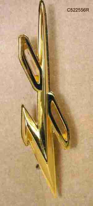 1956-57 Front Fender V8 Emblem, gold-plated, 1956 American models, 1957 Canadian models, For the Pair, Buy 2