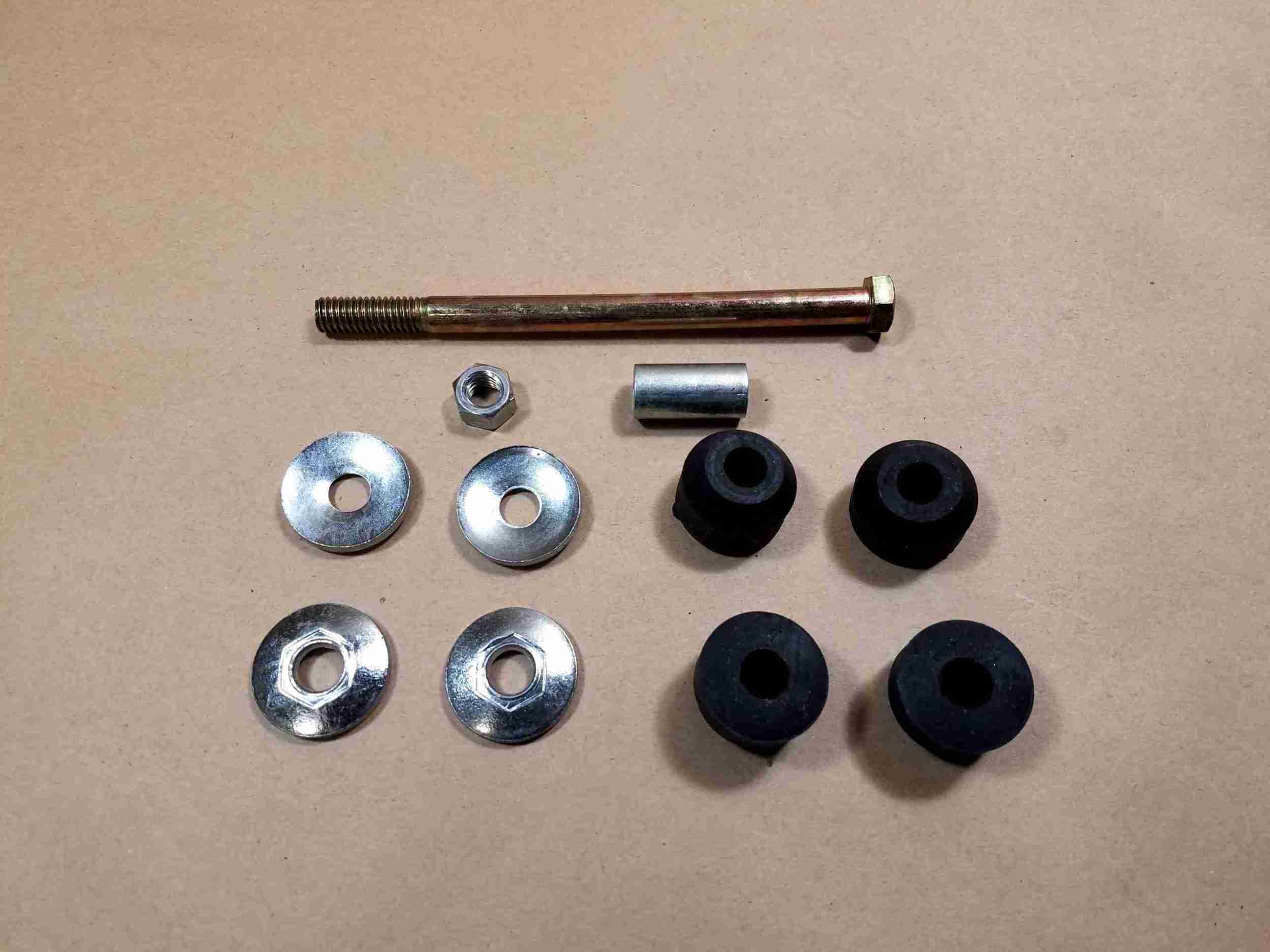 1959-64 Front Stabilizer Link Package, does both sides, includes bolts, nuts, washers, spacers, bushing & cups