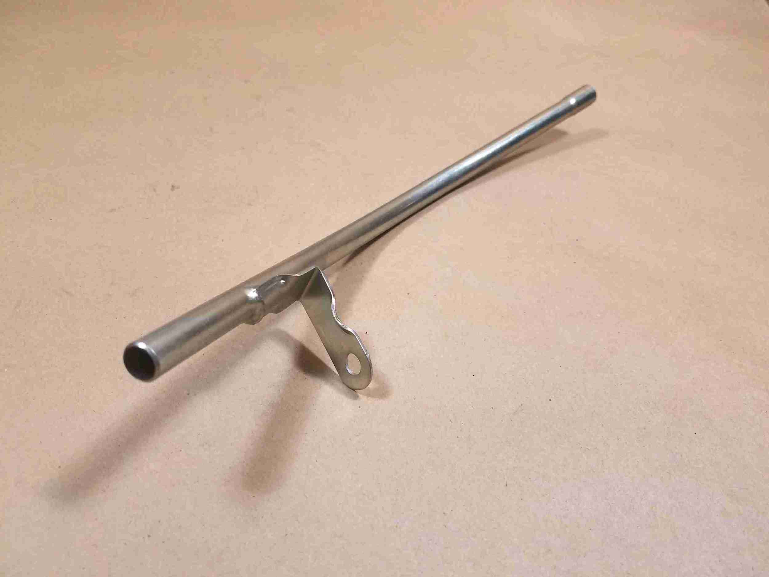 1961-65 Upper Dipstick Tube, w/ bracket, 1961 P8 exc AC, 1962-63 P8 exc SD, 1963 T4 T8 exc AC, 1964-65 All exc AC This tube pushes over the intemediate tube Chas bracket that mounts to rocker cover cap screw.