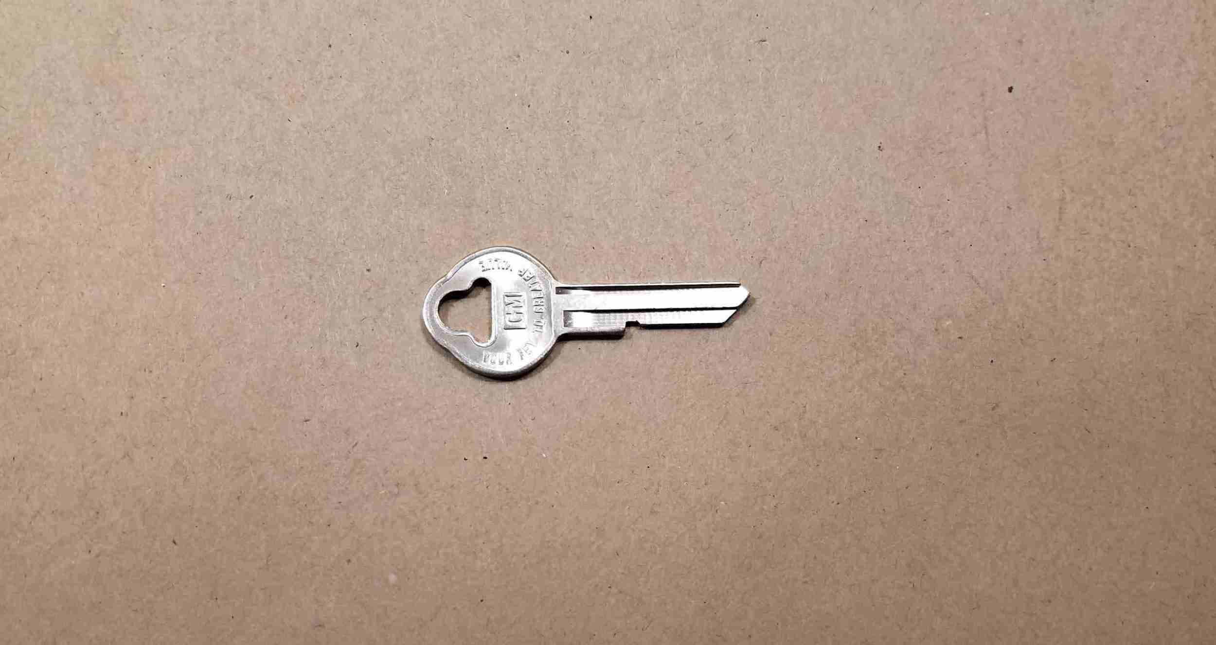 1935-66 GM Pearhead Trunk & Glove Box Lock Key Blank, also 601272