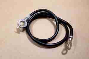 1965-70 T6, 68 V8 w/o HO, Positive battery cable, spring ring, 41 1/2" long, 4 ga wire, black neoprene wire reproduction cable