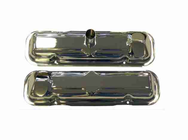 1959-64 Chrome Valve Rocker Arm Covers, pair, 1959-64 P8, 1963-64 T8 exc GTO originally had painted, two oil filler cap openings