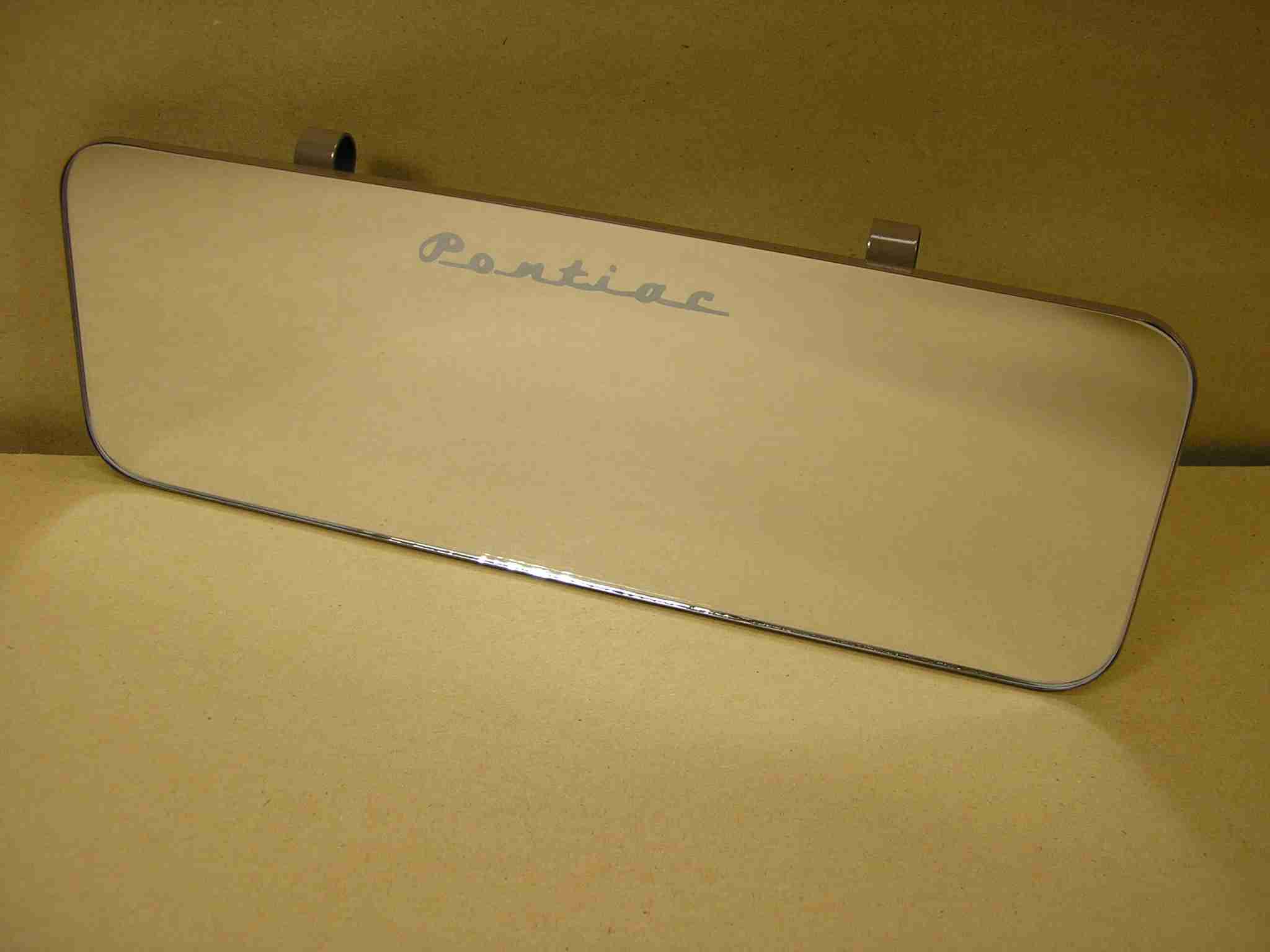 1955-77 Rectangular Clip-On Sunvisor Vanity Mirror w/ “Pontiac” Script, 10” x 3 1/2”