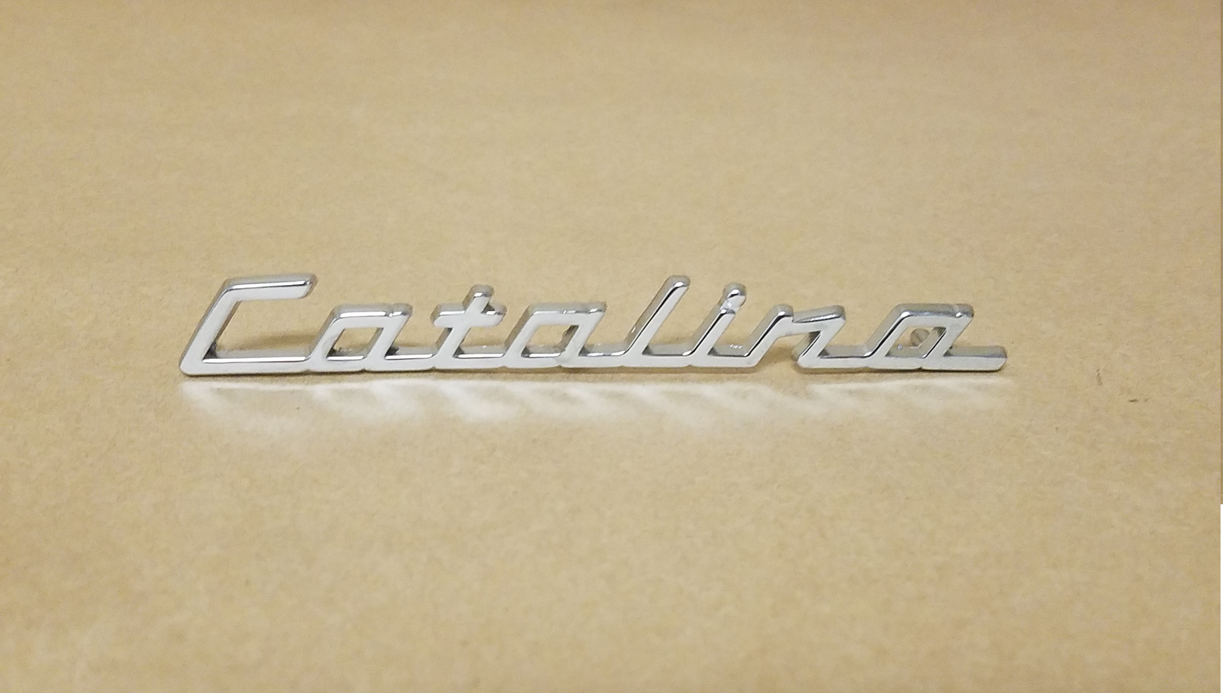 1955-56 2dr Hardtop Roof Panel Molding “Catalina” Name Plate, gold-plated