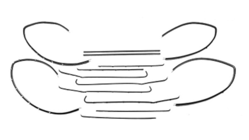 1955-57 AUTHENTIC 14 Piece Felt Kit With Clipped Upper & Lower Channels, Chevy Fullsize Deluxe 2 Door Sedan Exc Bel Air