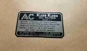 1933-40 "KleerKleen" L-1 Oil Filter Decal