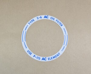 1941 1948 Oil Filter Housing Lid Decal S-6/P115, blue on clear