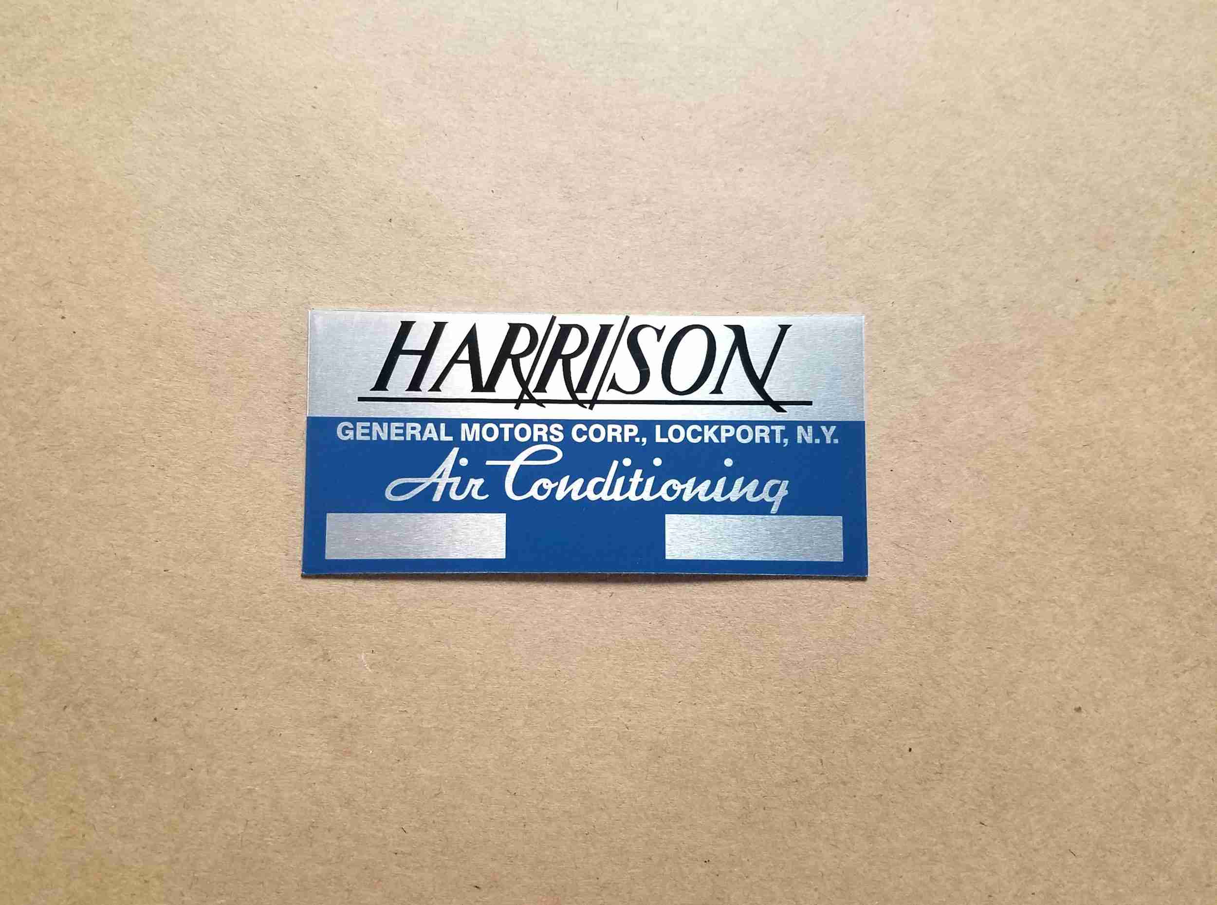 1954-64 Harrison Air Conditioning Evaporator Box Decal, aluminum & blue, All exc 1954 Delphi AC system