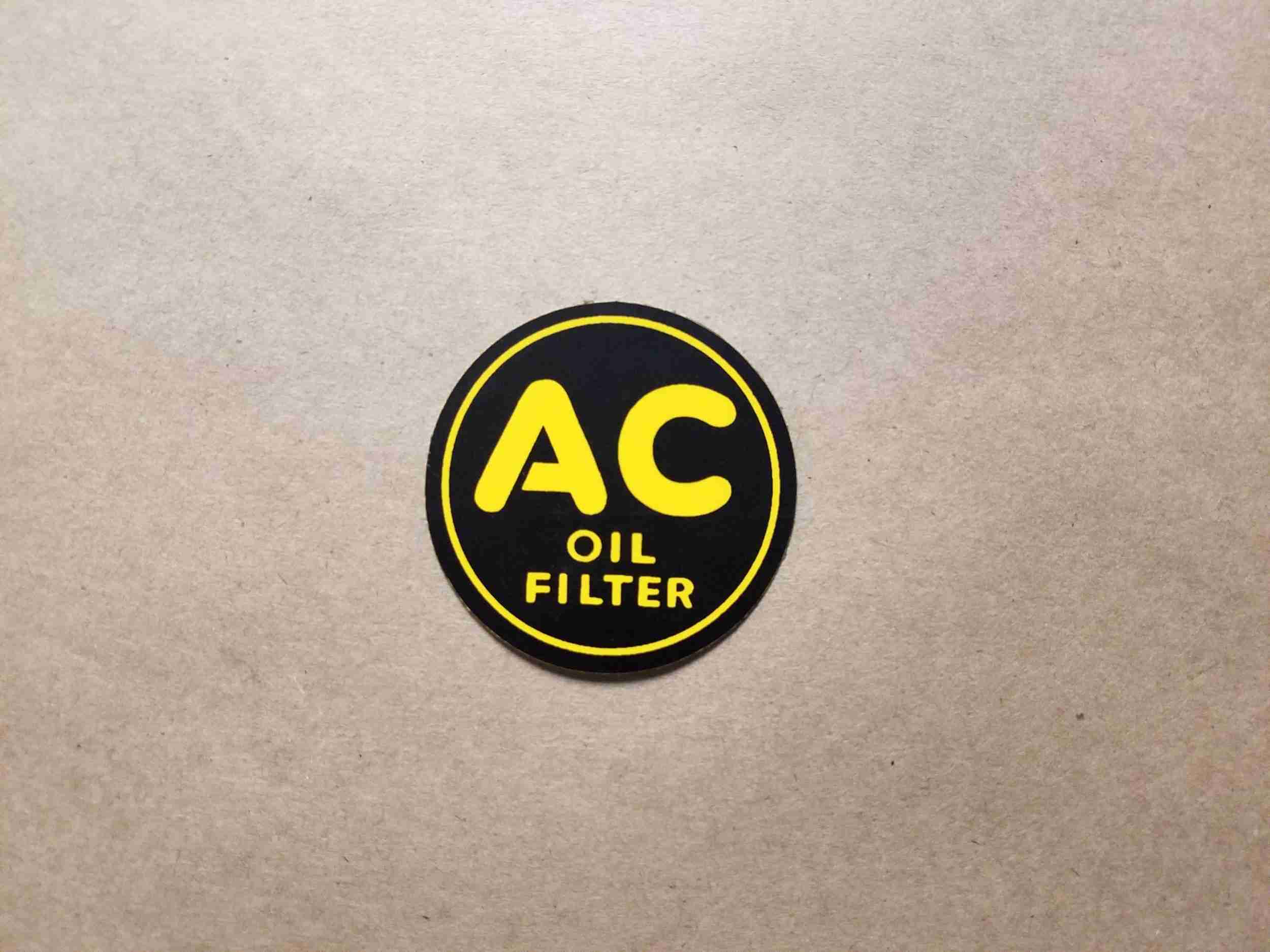 1937-58 Oil Filter Decal, 2” yellow & black circle