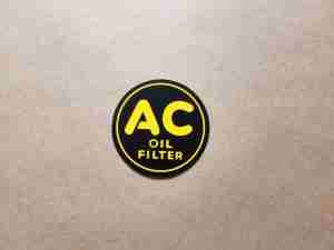 1937-58 Oil Filter Decal, 2” yellow & black circle