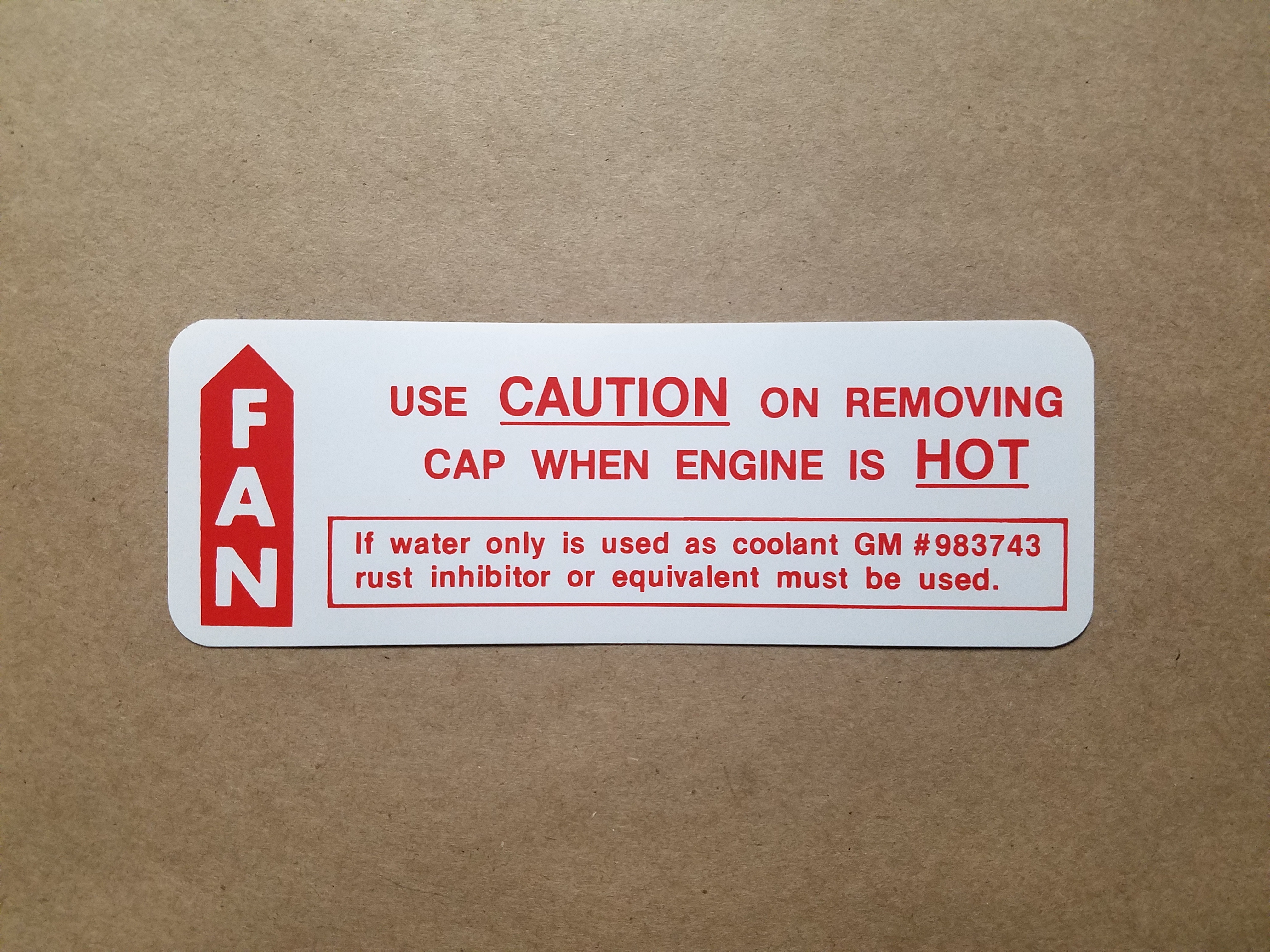 1964-65 Caution Fan Decal, GM 983743, Full Size, TLMGTO & Grand Prix