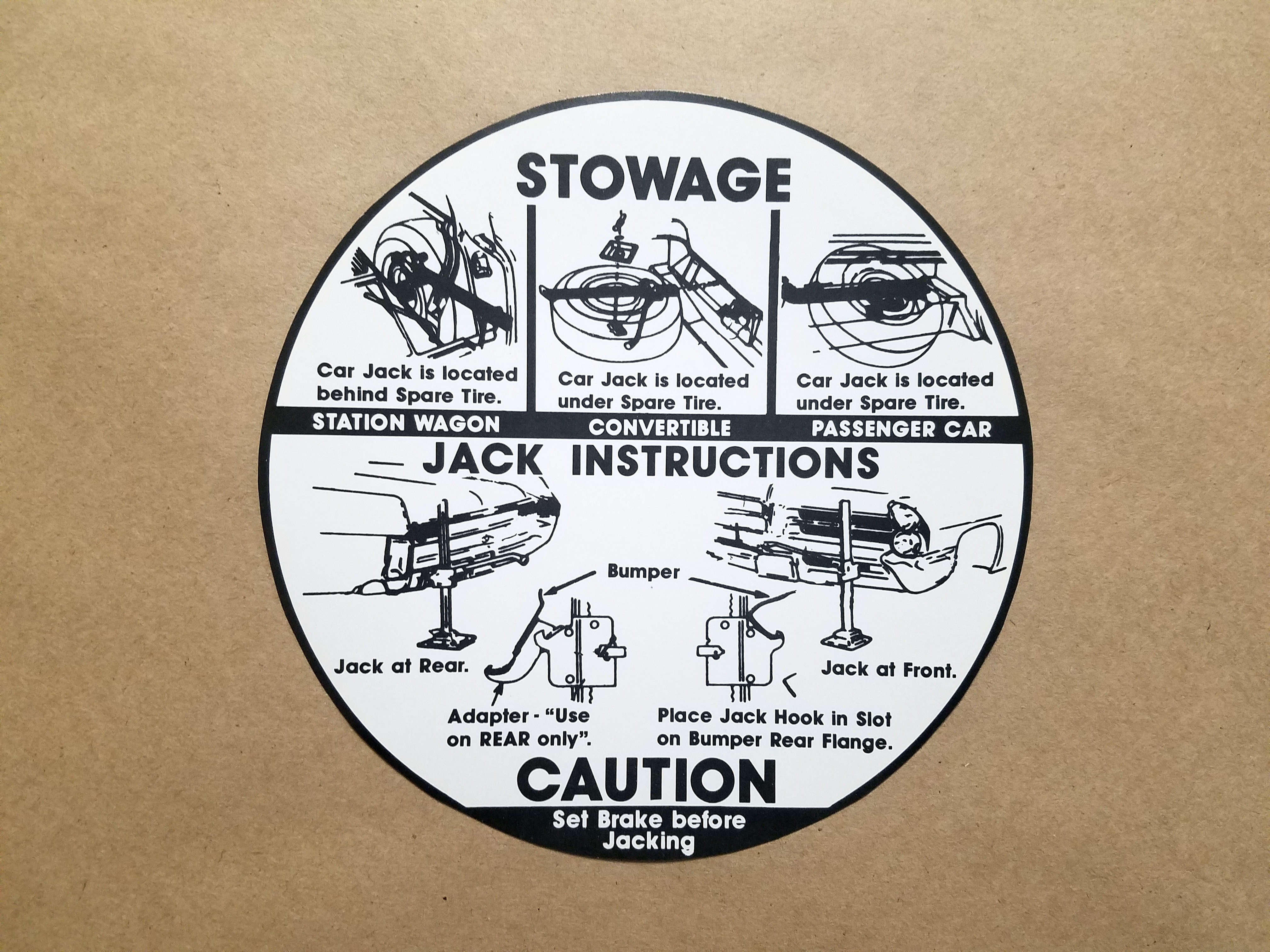 1965 Stowage & Jack Instructions - Round, Full Size & Grand Prix