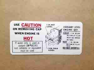 1965-66 Decal Caution Cooling System GM# 98374