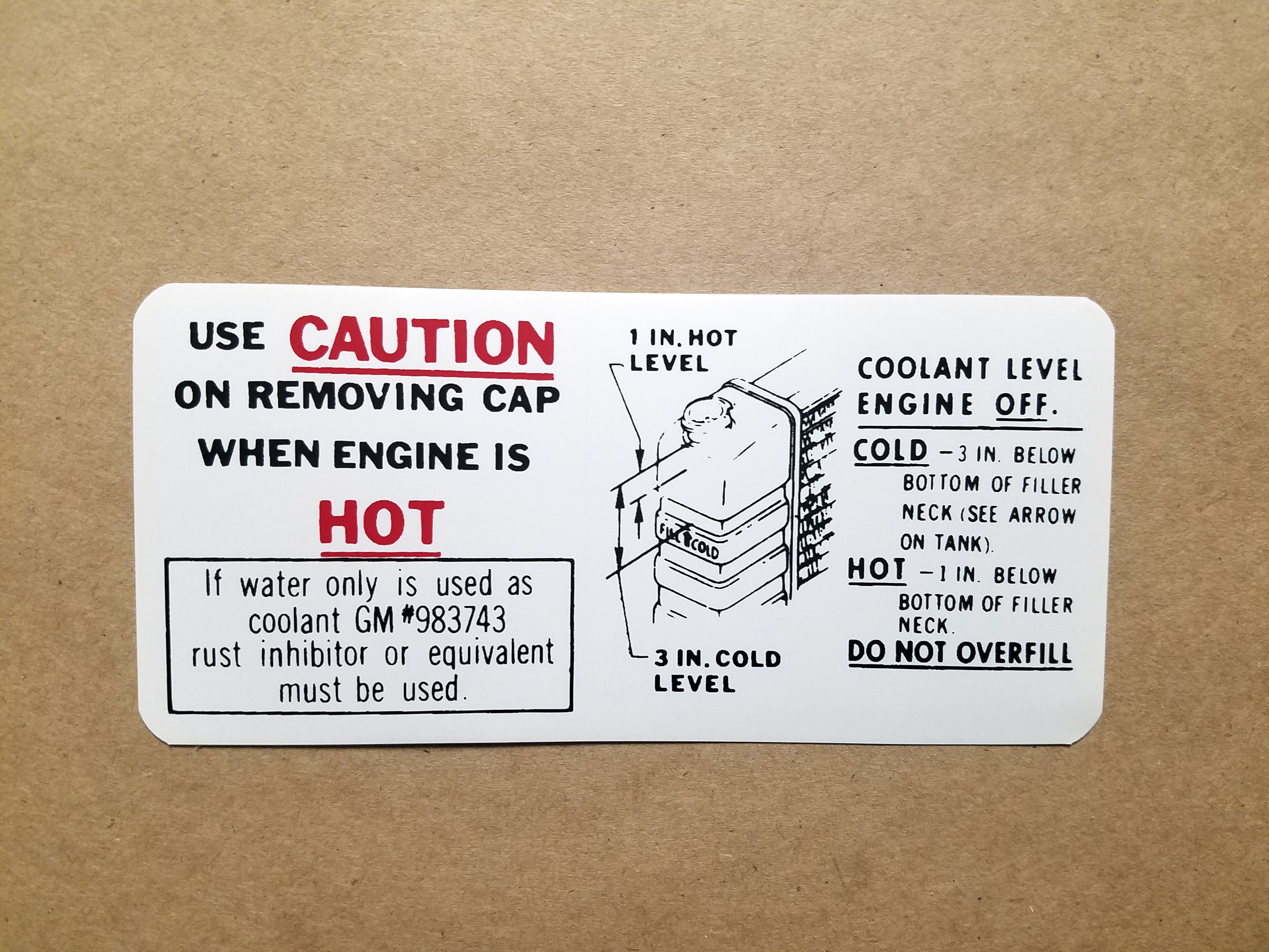 1965-66 Decal Caution Cooling System GM# 98374