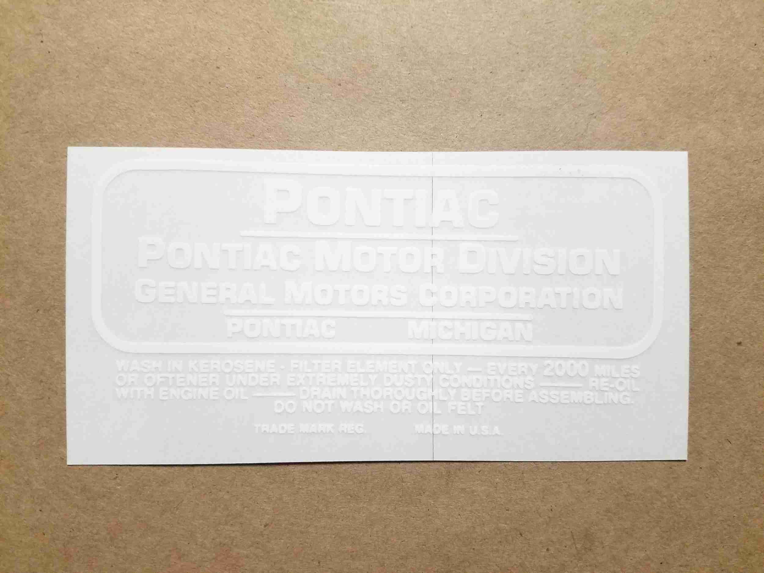 1949-54 White Oil Bath Air Cleaner Service Instruction Decal, rectangular