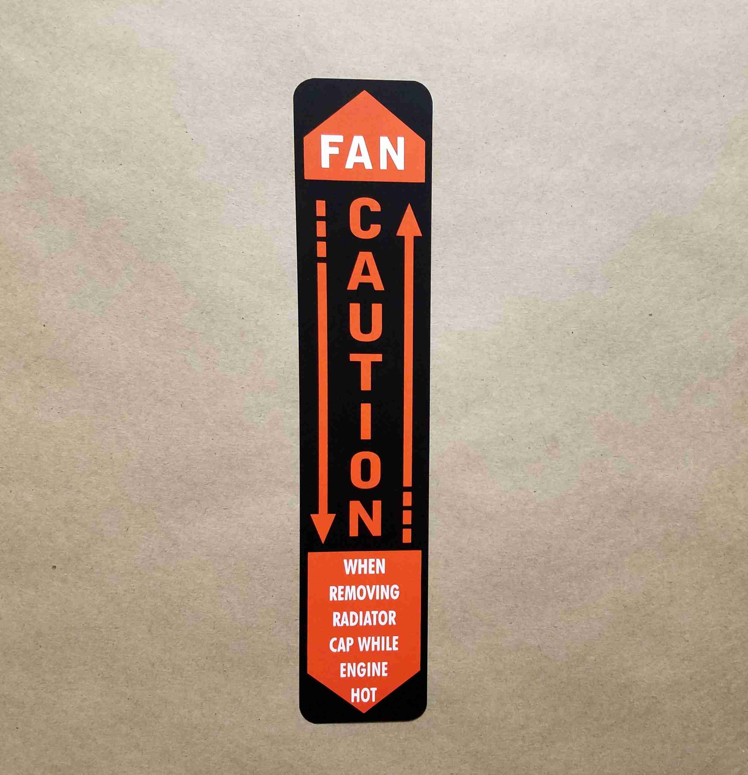 1962 -63 Decal, Caution Fan, Vertical..orange & black
