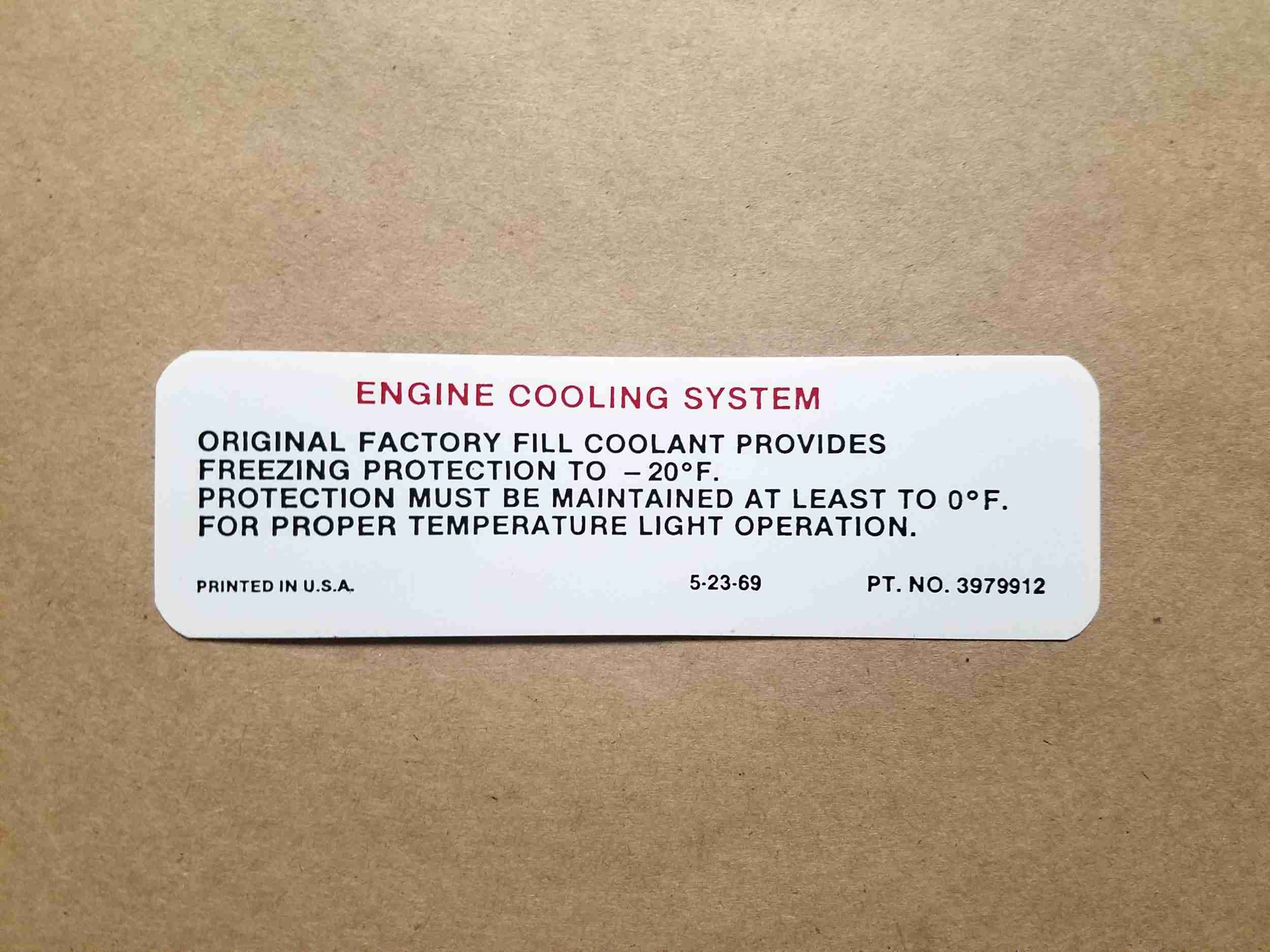 1970 Decal Caution Cooling System