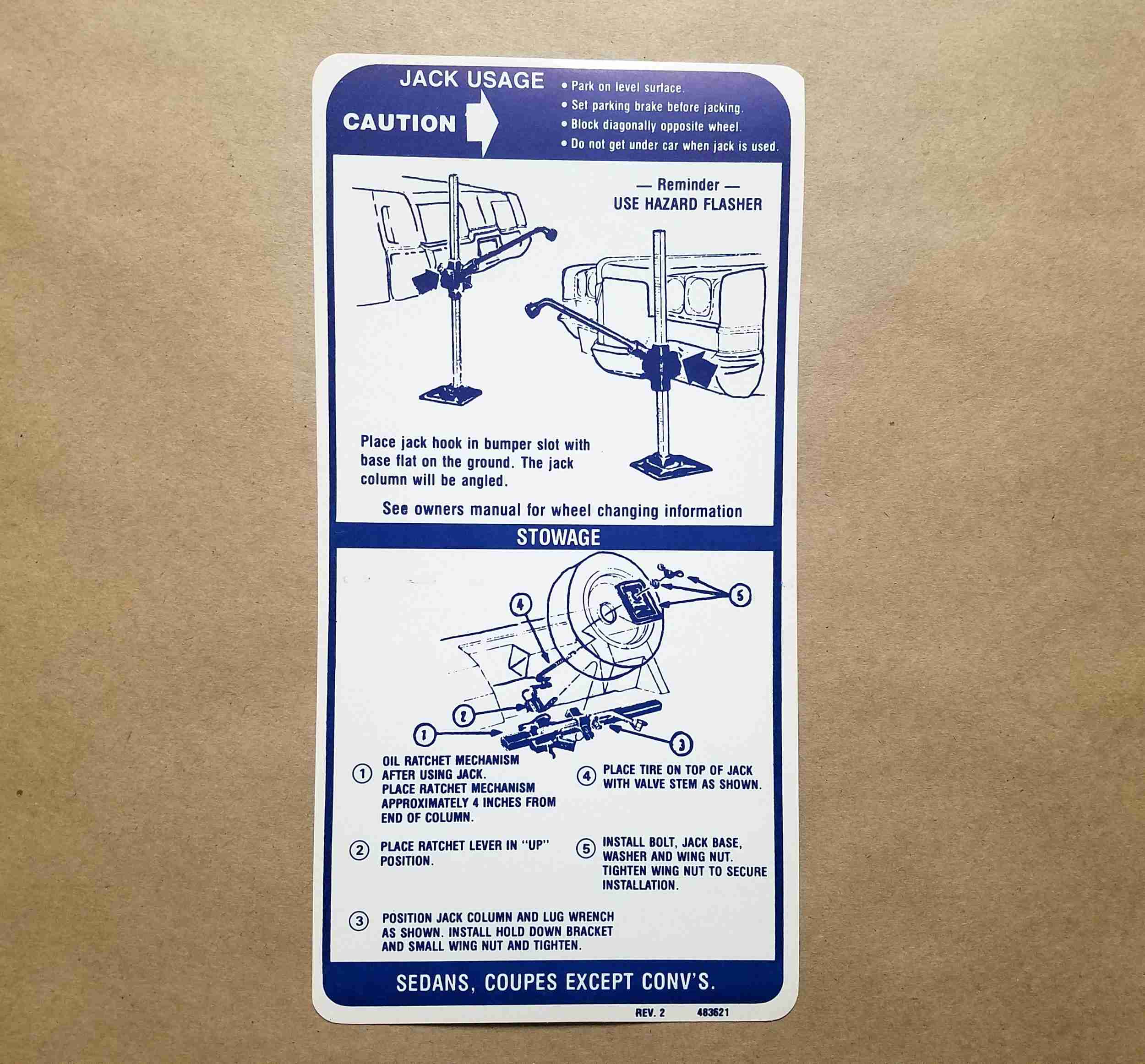 1971-72 Full Size & GP Jack Instruction Decal,