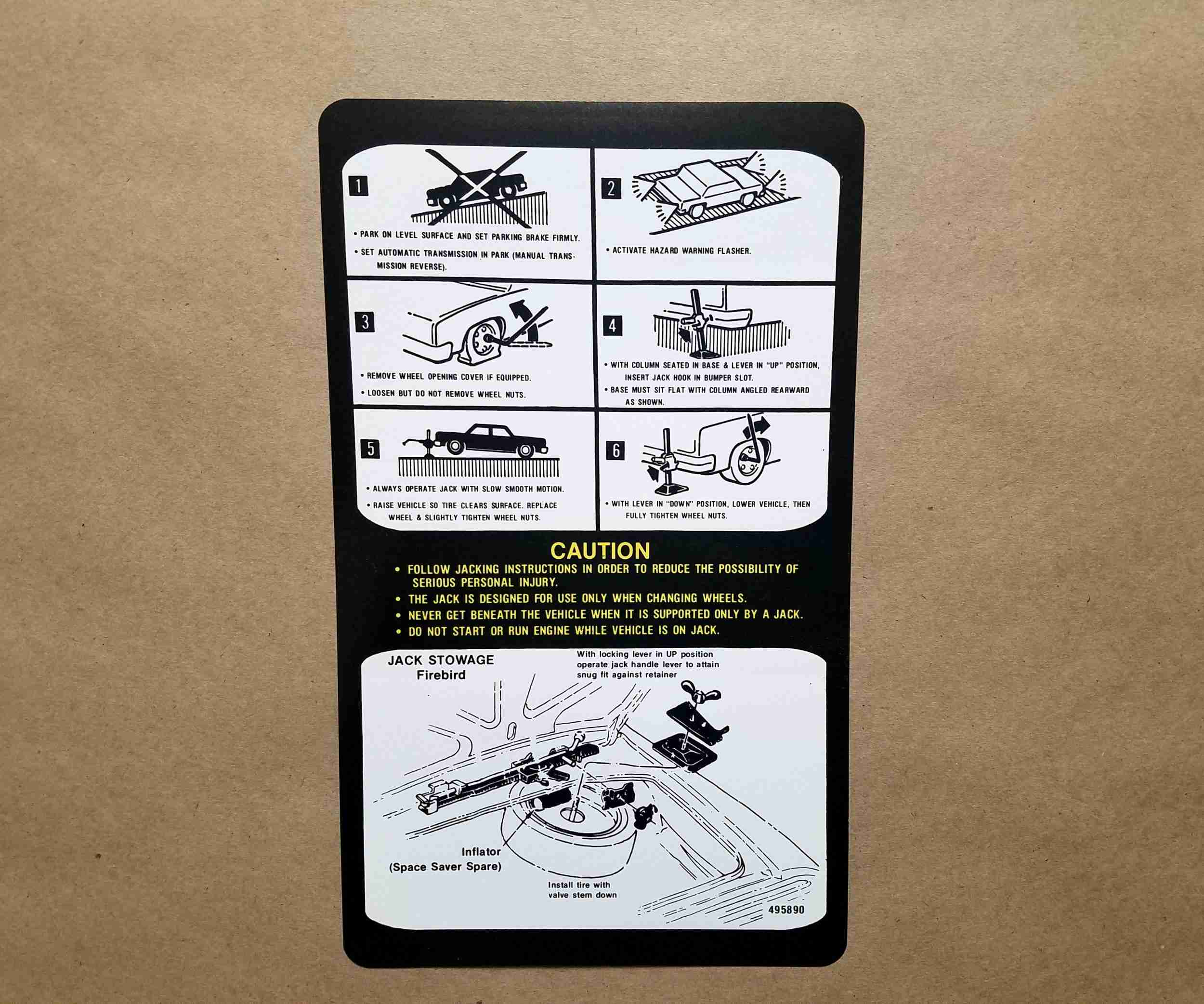 1976-78 Jack Instruction, Space Saver, GM# 495890, 1976-78 Firebird