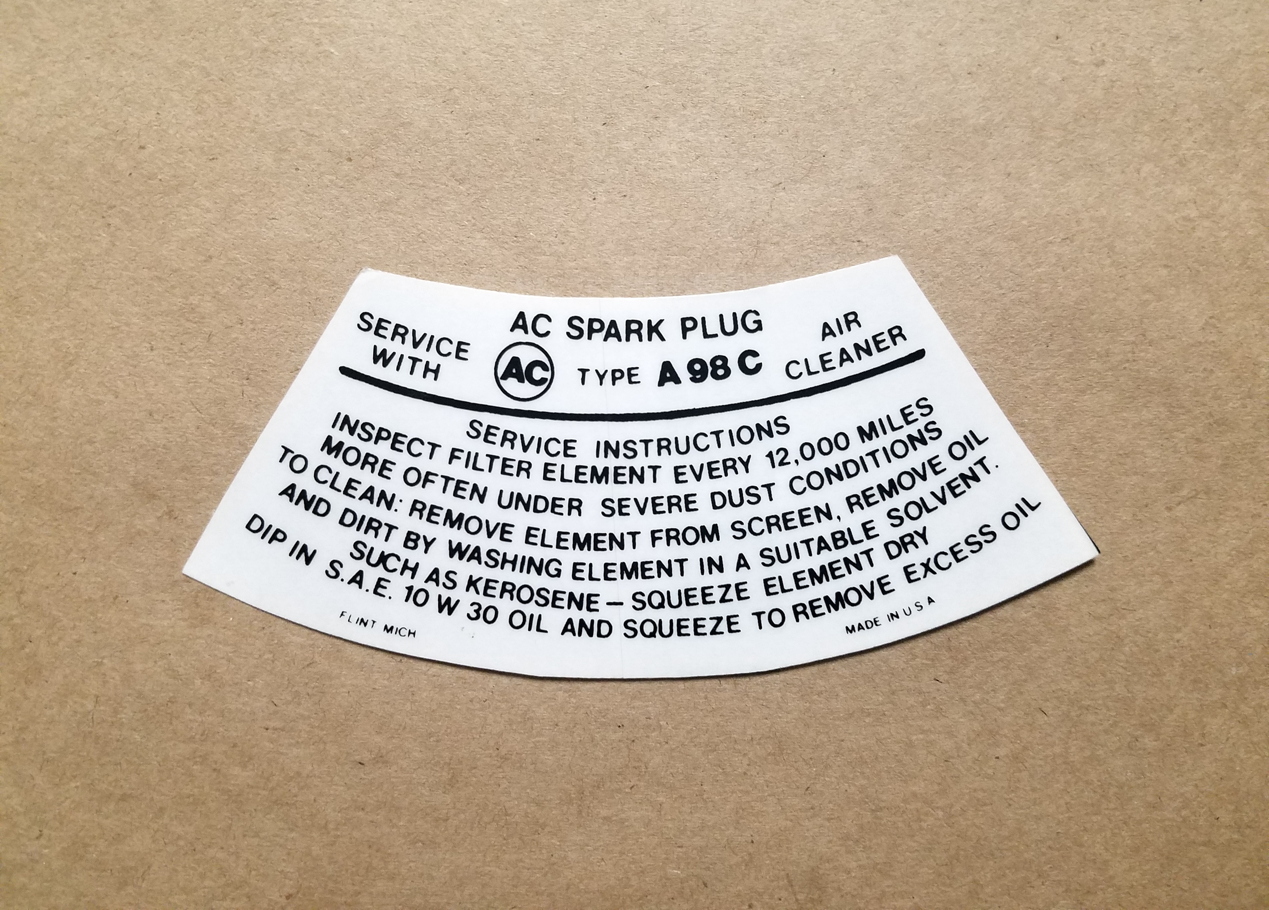 1965-70 Air Cleaner Service Instruction Decal, Black (On Decal: A98C), P8 & GP