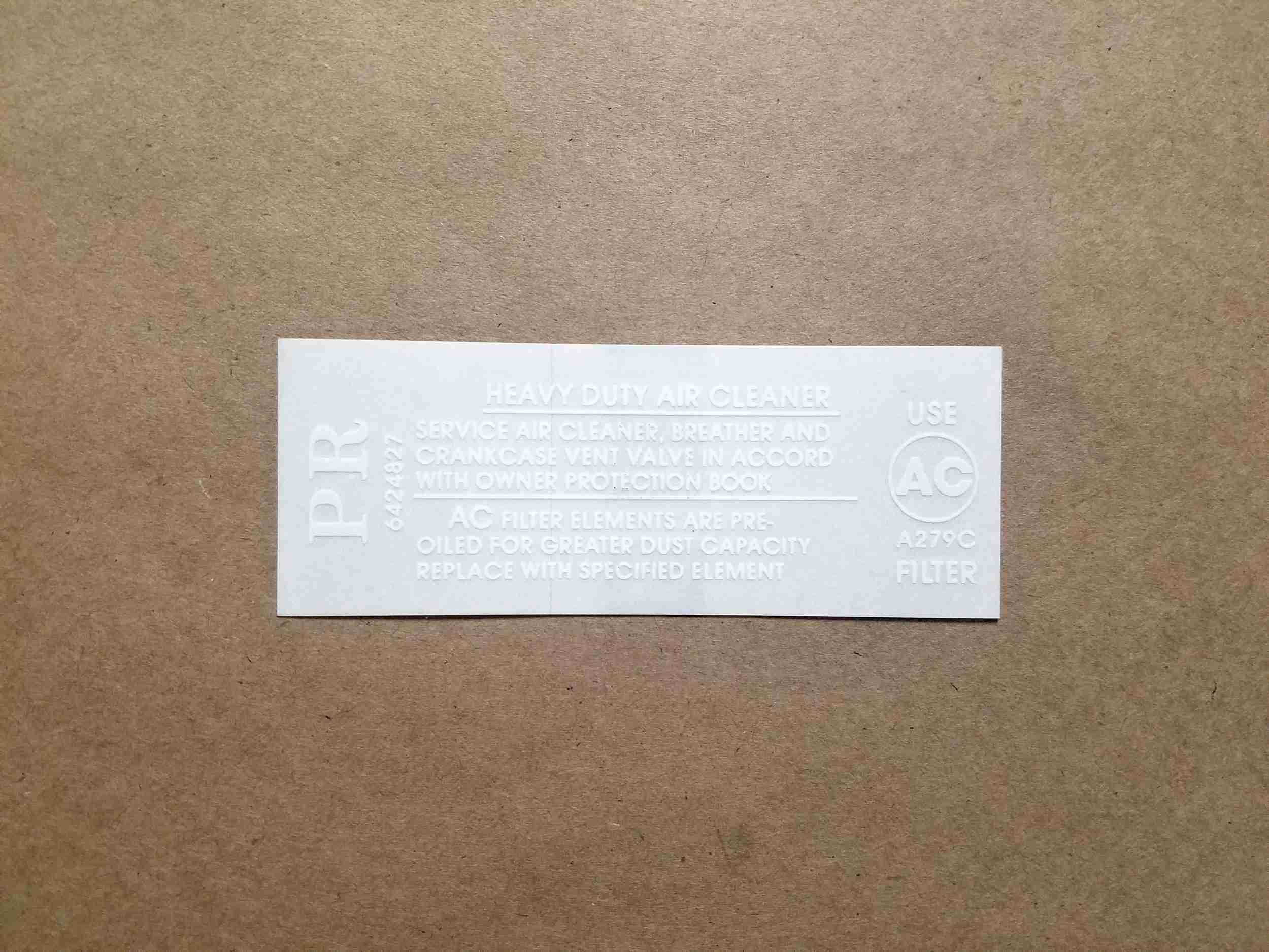 1968 Decal 428V Air Cleaner service instruction