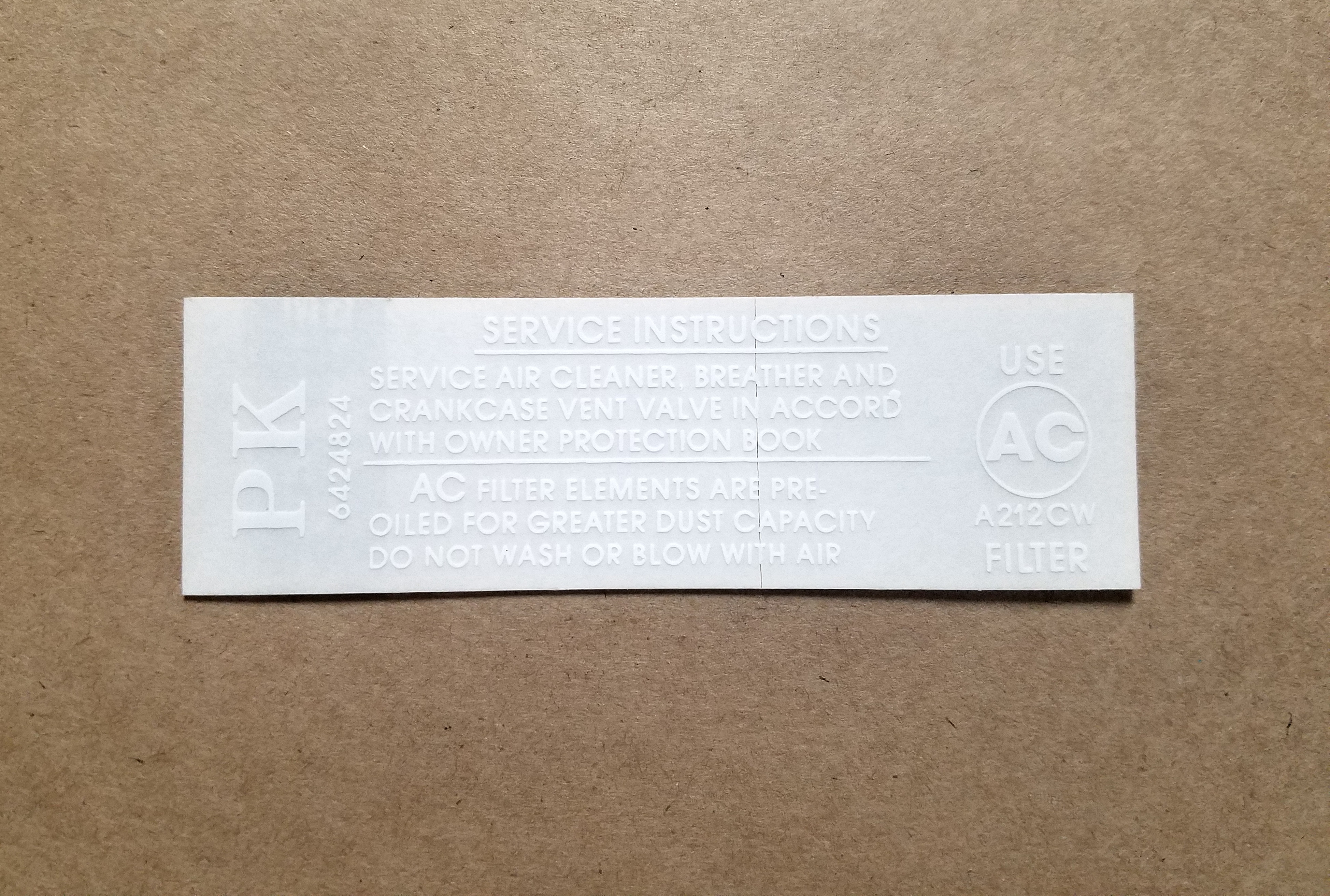 1967-68 Decal, 350/400-4V Air Cleaner Service Instruction, White (On Decal: PK 6424824)