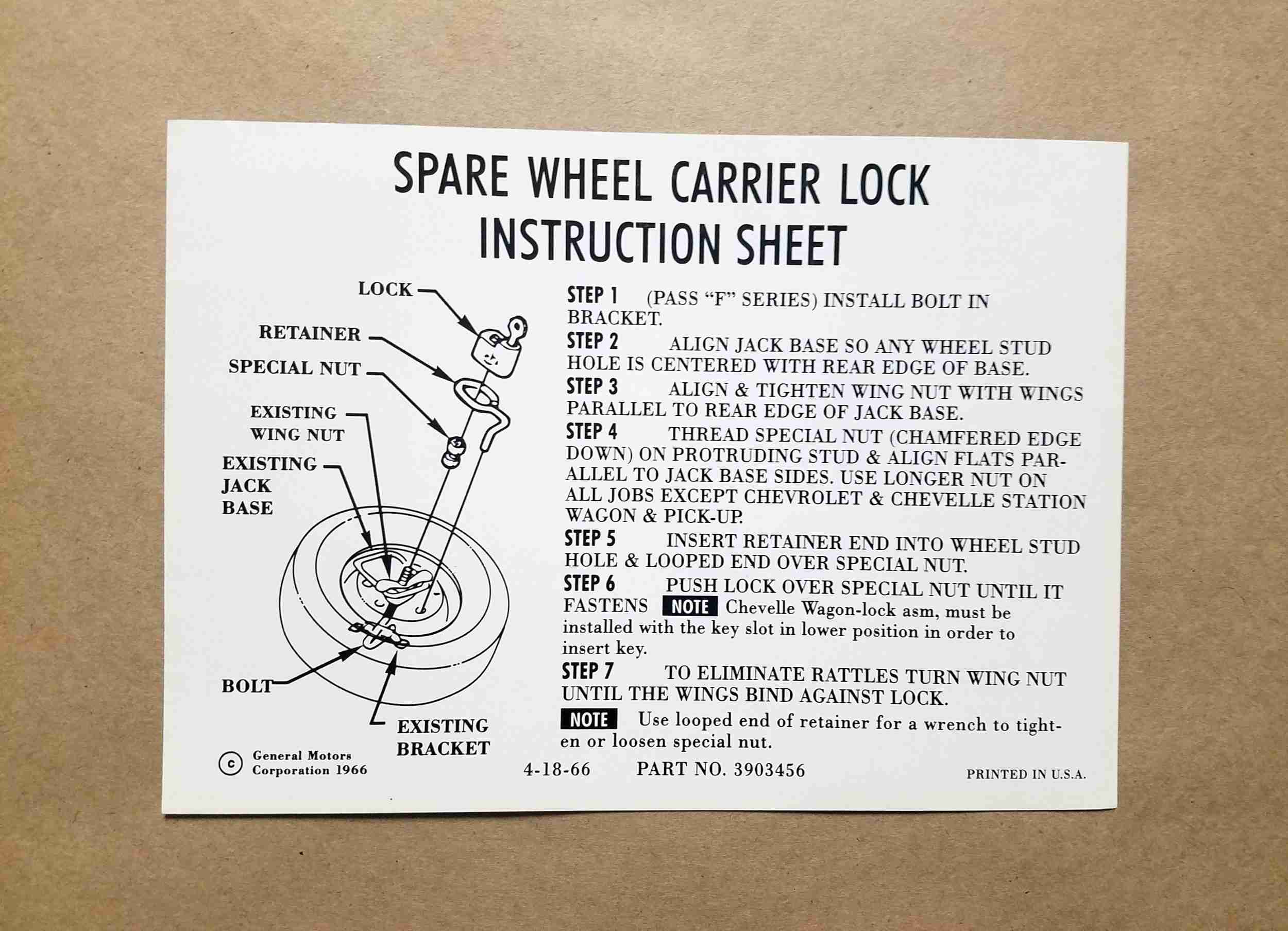 1967-69 SPARE WHEEL LOCK INSTR. DECAL